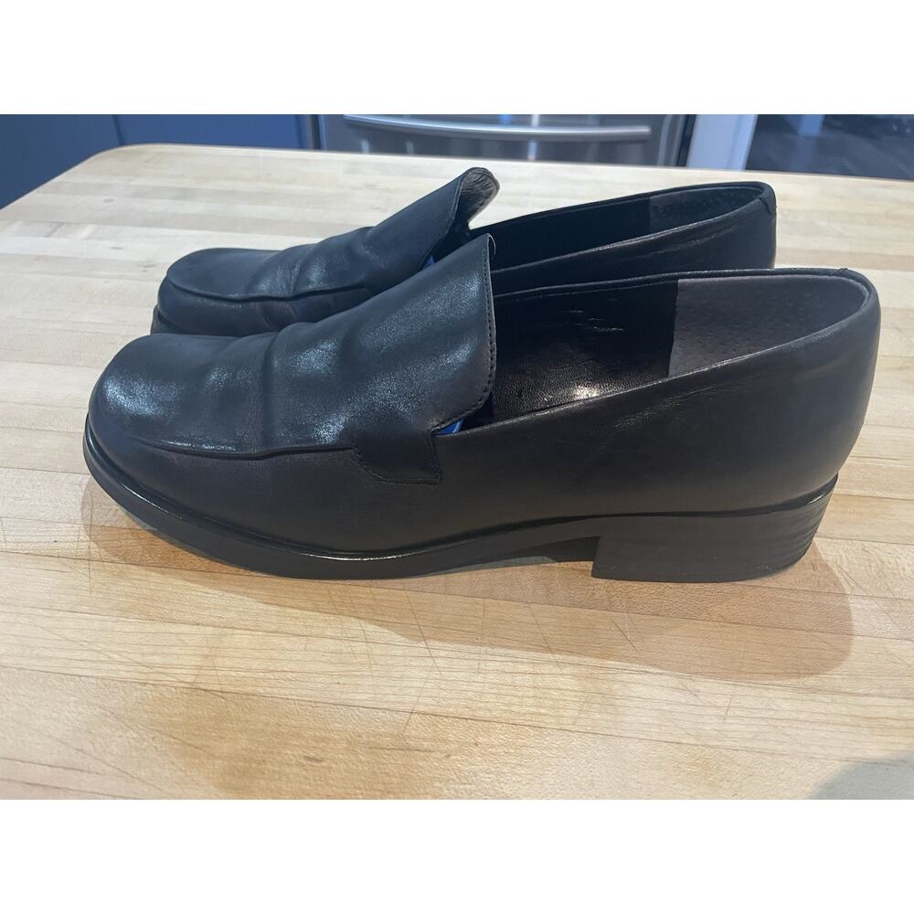 Franco Sarto Bocca Black Leather Slip-On Loafers 8.5 Office Capsule Easy Comfort